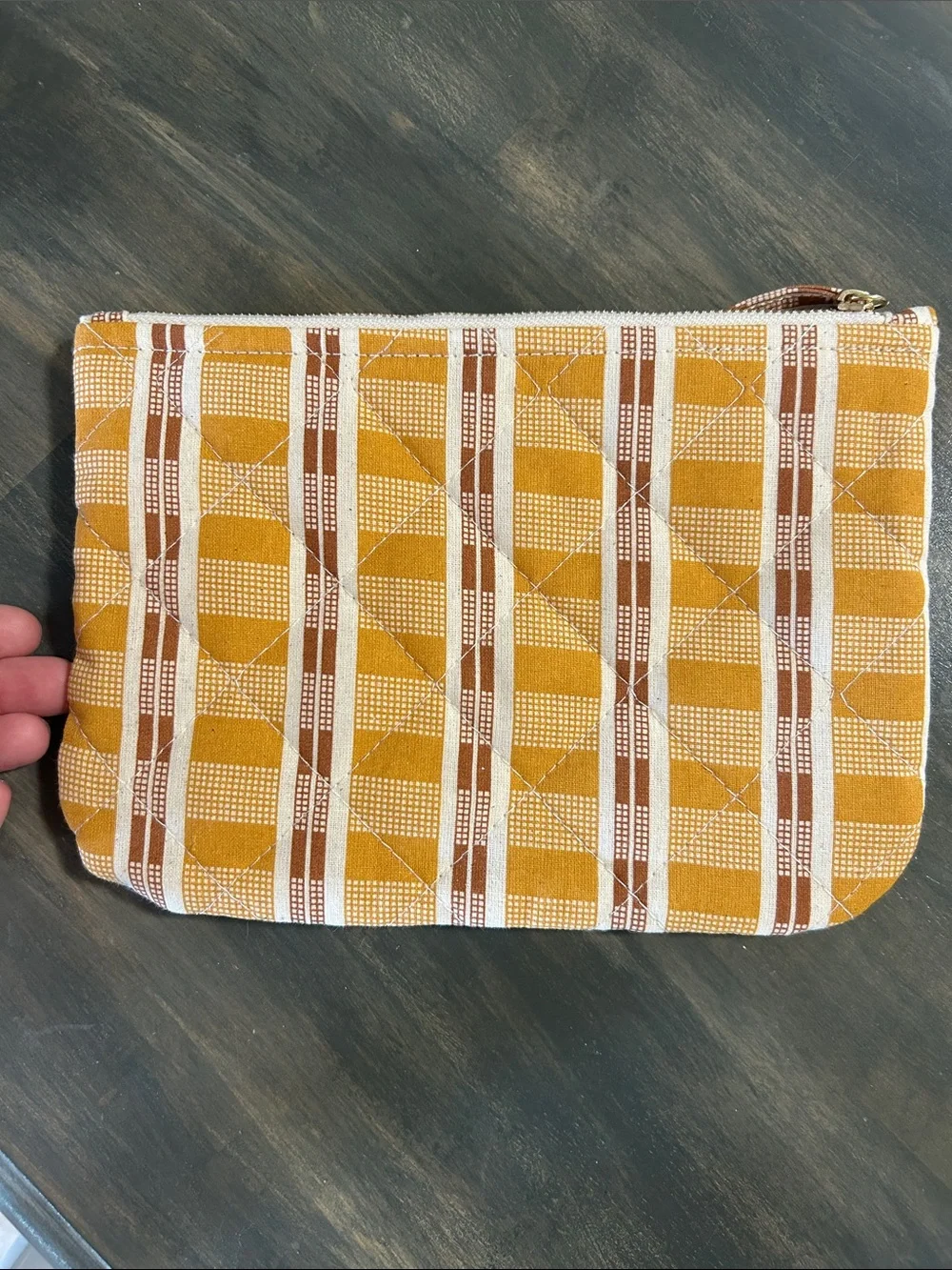 Sezane Quilted Yellow Plaid Travel Makeup Bag